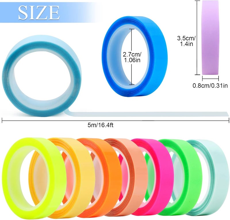 Utron 10 Rolls Colorful Highlighter Tape, 0.31" x 16.5 ft Highlighter Tape Removable, Transparent Highlighter Strips, Highlighter Tapes for Books Teachers Students - Image 2